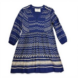 Holding Horses Navy Blue High-Waisted Flowy Dress Tribal Boho XSP